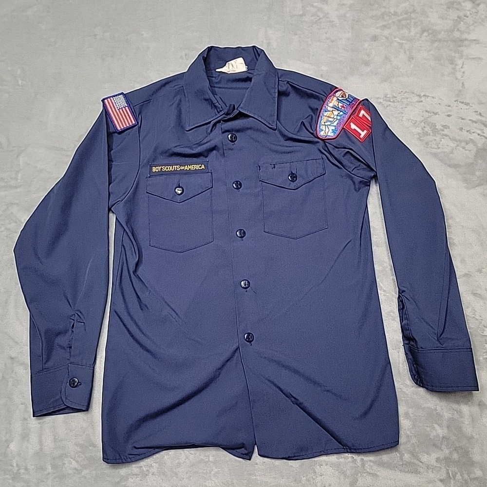 Boy Scouts Of America Shirt Boys Large Blue Official Youth Uniform Made In USA